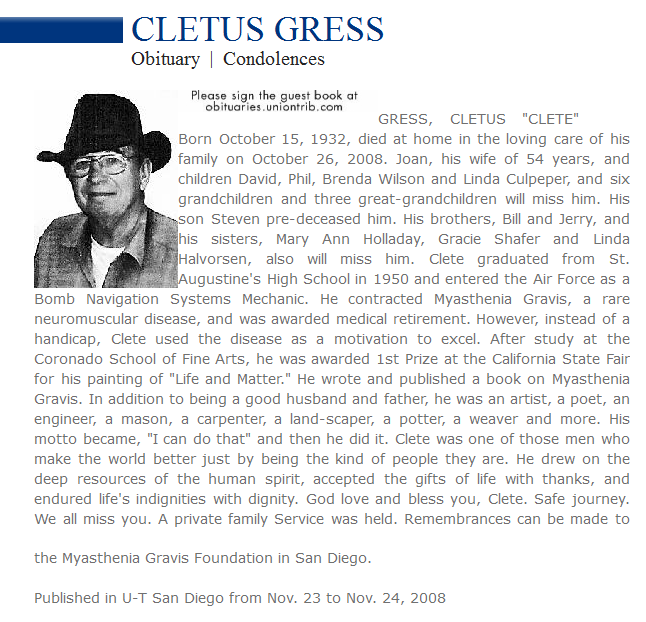 In Memoriam Cletus Gress
